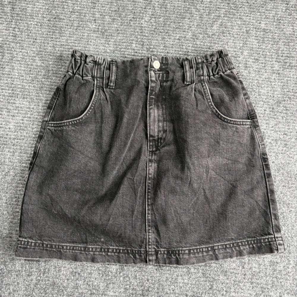 Topshop Womens Black Denim Paperbag Mini Skirt Faded Acid Wash Size US 8 UK 12